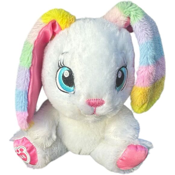 Build A Bear Buddies Small White Pink Rainbow Ears 7.5" Easter Rabbit 2017 BAB - Picture 11 of 13